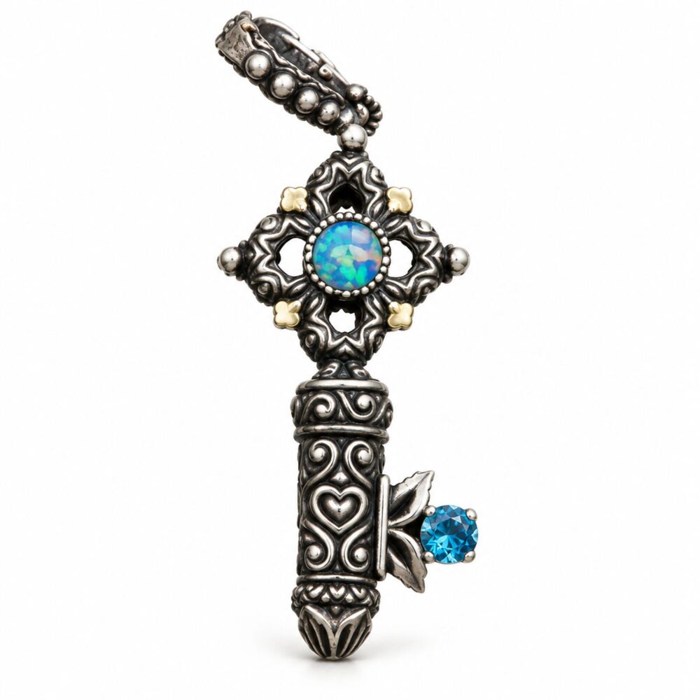 Barbara Bixby 925 Sterling 18K Gold Opal Blue Topaz Key Enhancer Pendant Charm